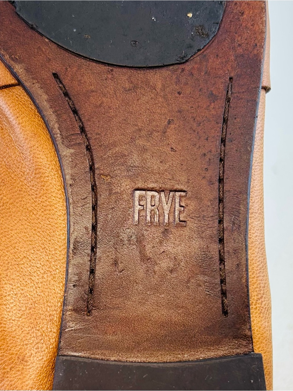 FRYE Camel Tan Terri Buffalo Leather Minimalist Penny Loafers, size 11 M FLAW - Picture 13 of 15
